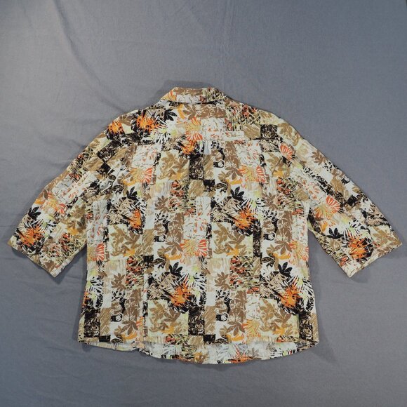 CJ Banks Shirt Womens X Plus 14W Patchwork Hawaiian Coastal Beach Loose Linen - Picture 2 of 11